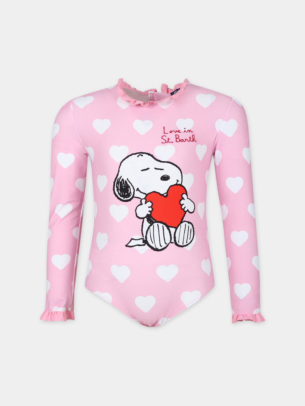 Pink anti-UV swimsuit for girl with Snoopy print